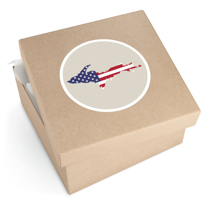 Michigan Upper Peninsula Round Stickers (Canvas Color w/ UP USA Flag Outline) | Indoor\Outdoor