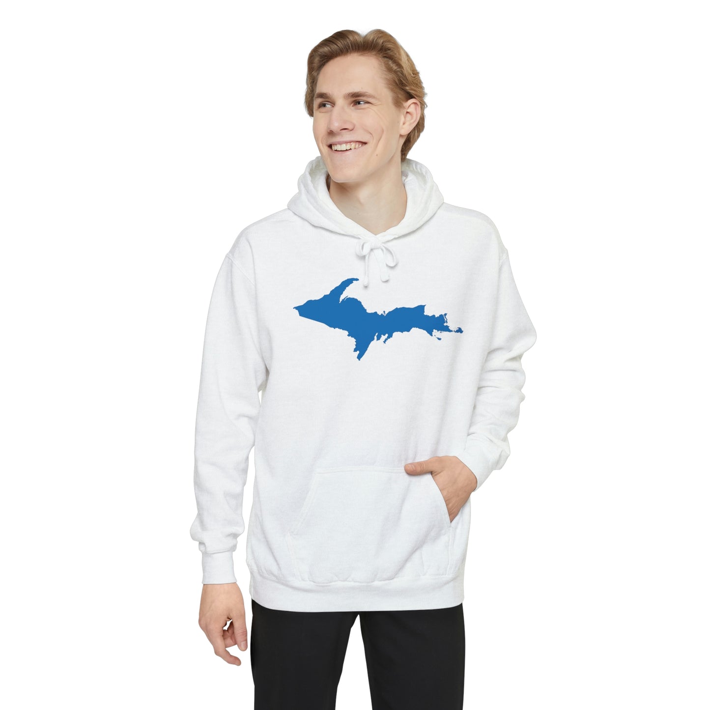 Michigan Upper Peninsula Hoodie (w/ Azure UP Outline) | Unisex Garment-Dyed