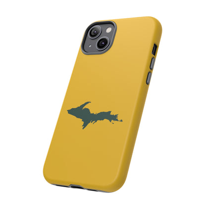 Michigan Upper Peninsula Tough Phone Case (Gold w/ Green UP Outline) | Apple iPhone