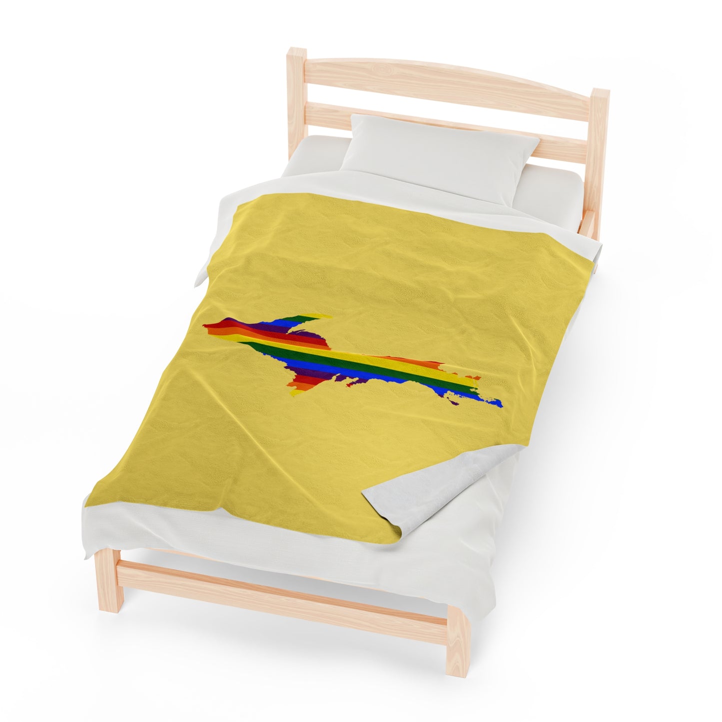 Michigan Upper Peninsula Plush Blanket (w/ UP Pride Flag Outline) | Yellow Cherry