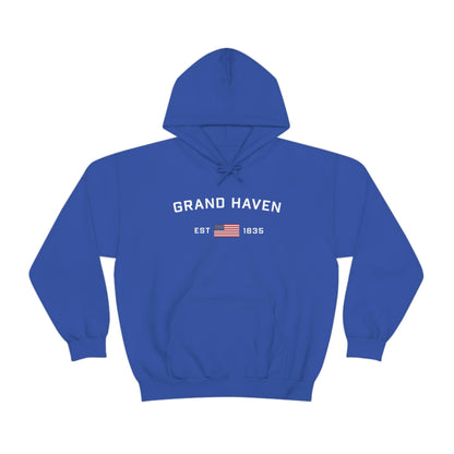 'Grand Haven EST 1835' Hoodie (w/USA Flag Outline) | Unisex Standard