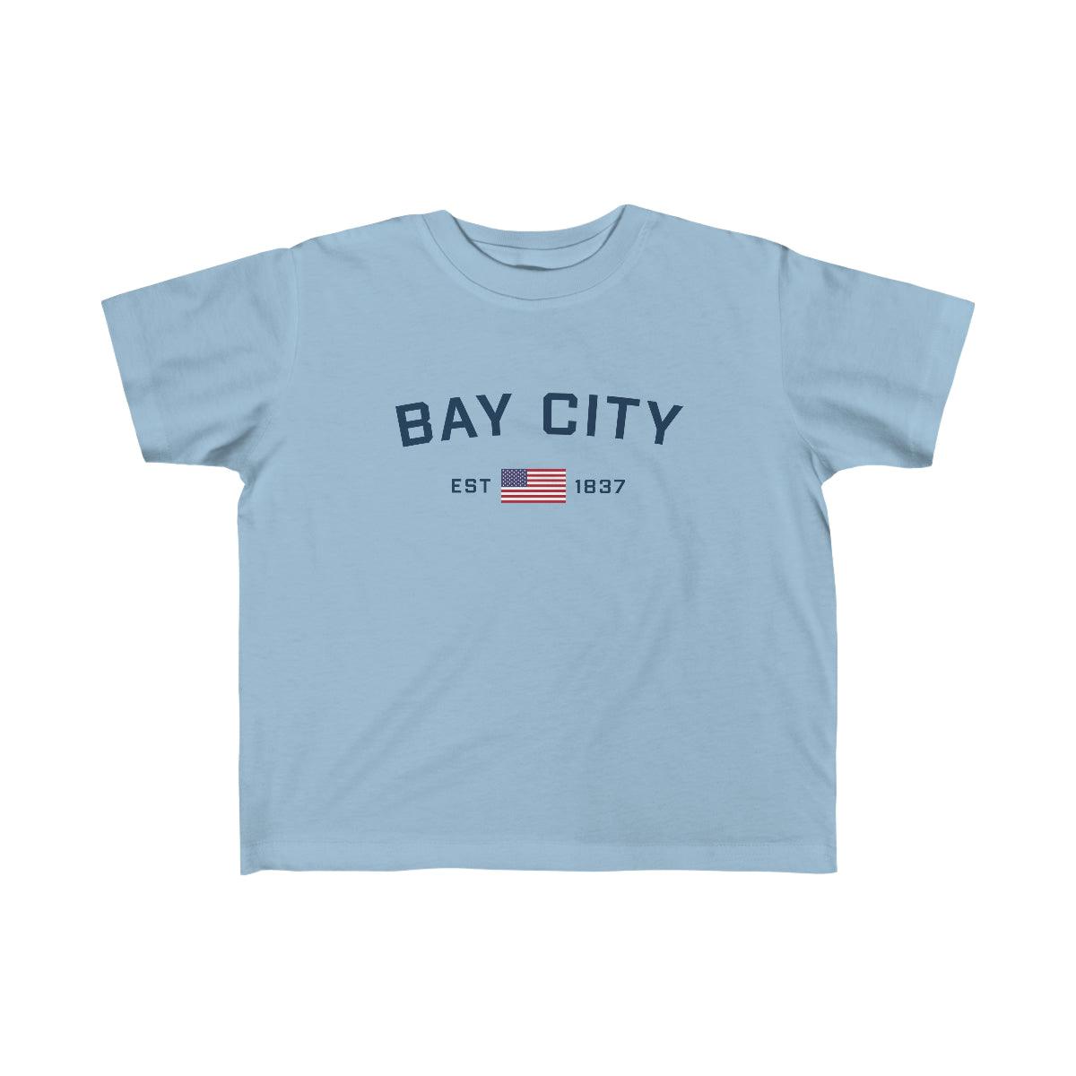 'Bay City EST 1837 ' T-Shirt  (w/USA Flag Font) | Toddler Short Sleeve - Circumspice Michigan