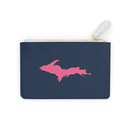 Michigan Upper Peninsula Mini Clutch Bag (Navy w/ Pink UP Outline)