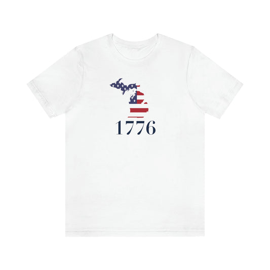 Michigan '1776' T-Shirt (Didone Font w/ MI USA Flag Outline) | Unisex Standard Fit