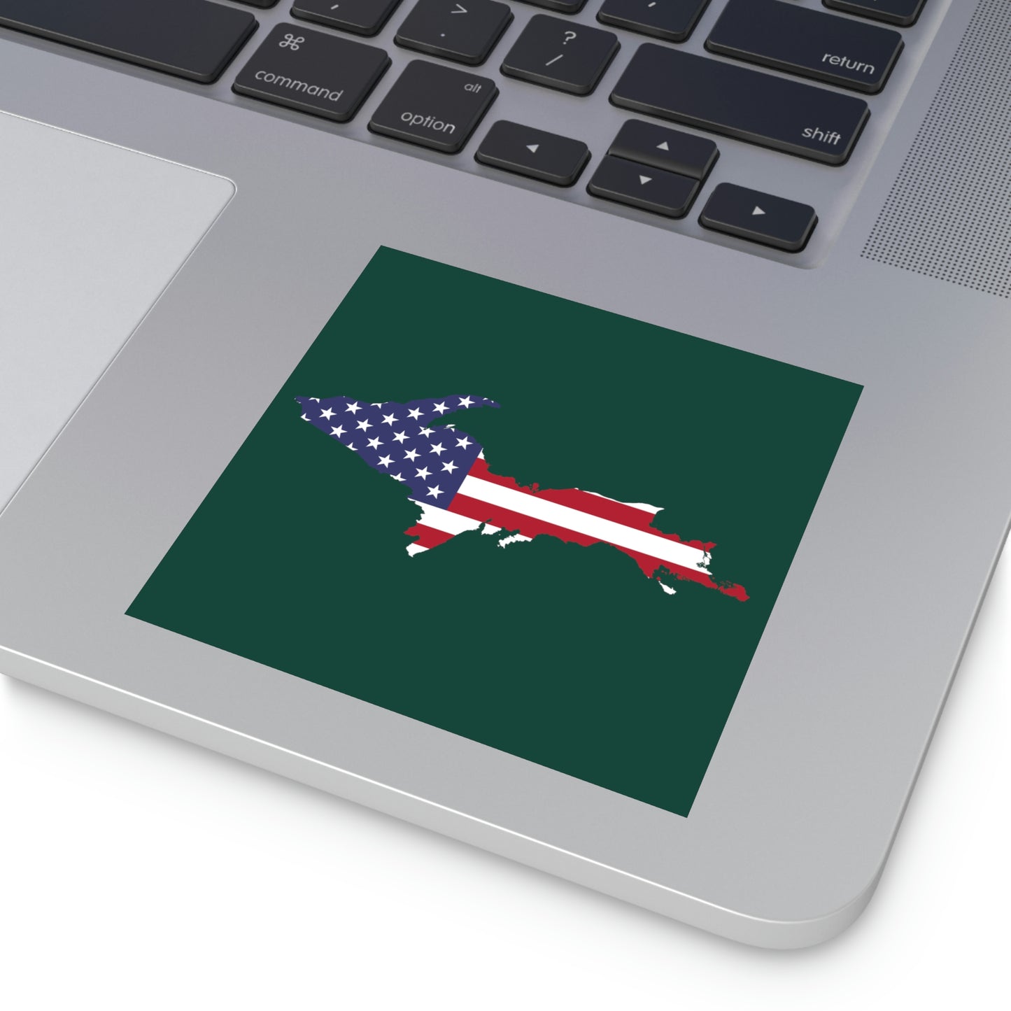 Michigan Upper Peninsula Square Sticker (Green w/ UP USA Flag Outline) | Indoor/Outdoor