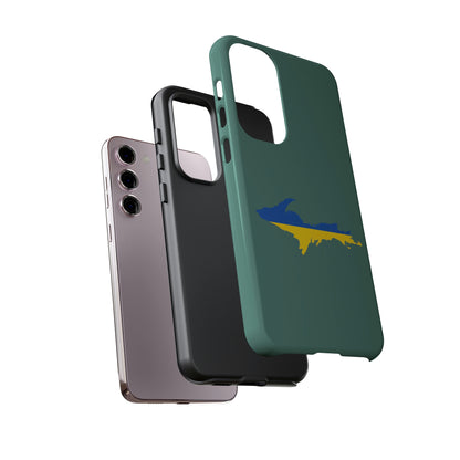 Michigan Upper Peninsula Tough Phone Case (Copper Green w/ UP Ukraine Flag Outline) | Samsung & Pixel Android