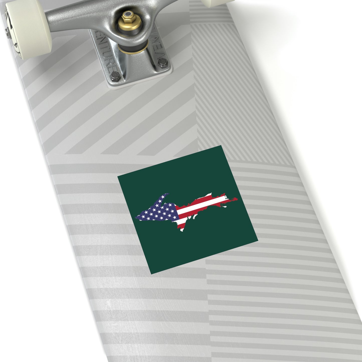 Michigan Upper Peninsula Square Sticker (Green w/ UP USA Flag Outline) | Indoor/Outdoor