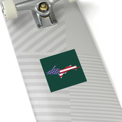 Michigan Upper Peninsula Square Sticker (Green w/ UP USA Flag Outline) | Indoor/Outdoor