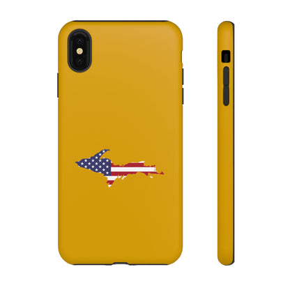 Michigan Upper Peninsula Tough Phone Case (Gold w/ UP USA Flag Outline) | Apple iPhone