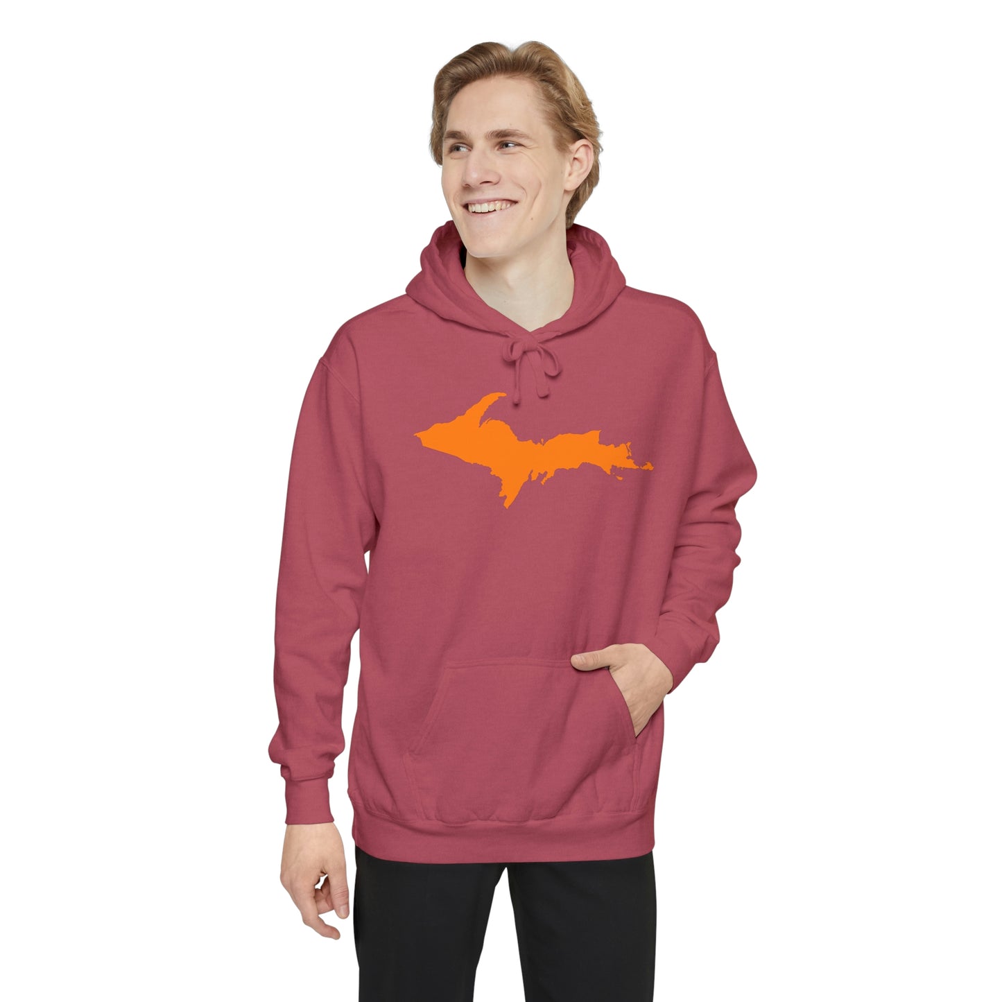 Michigan Upper Peninsula Hoodie (w/ Orange UP Outline) | Unisex Garment-Dyed