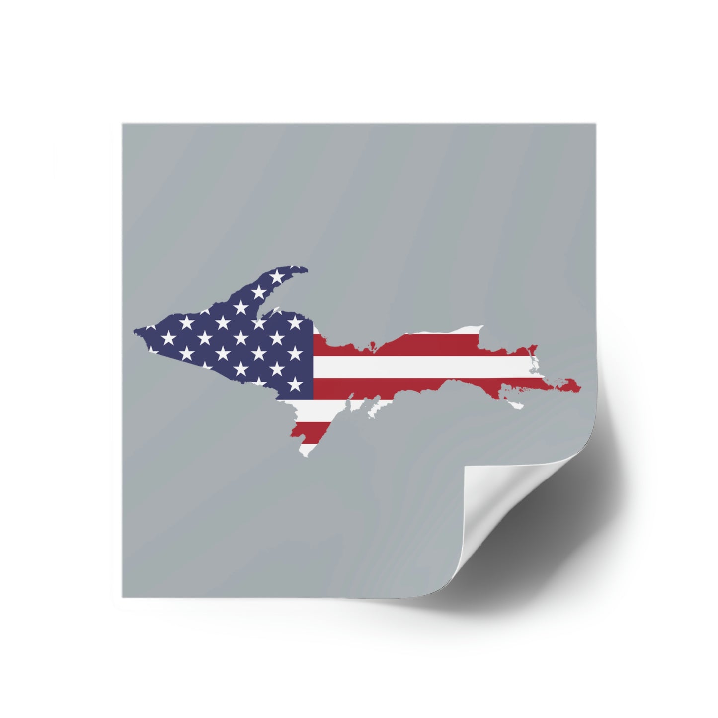 Michigan Upper Peninsula Square Sticker (Silver w/ UP USA Flag Outline) | Indoor/Outdoor