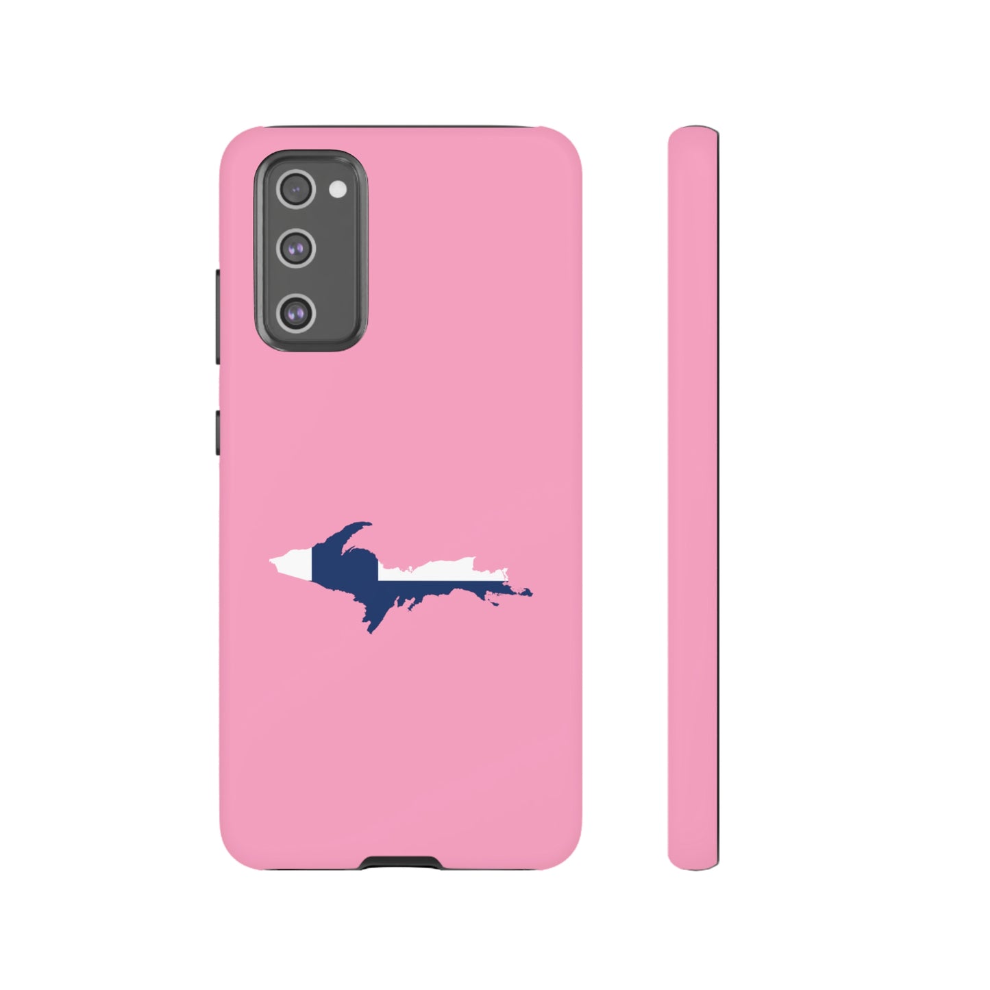 Michigan Upper Peninsula Tough Phone Case ('67 Caddie Pink w/ UP Finland Flag Outline) | Samsung & Pixel Android