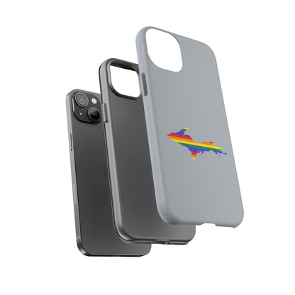 Michigan Upper Peninsula Tough Phone Case (Silver w/ UP Pride Flag Outline) | Apple iPhone