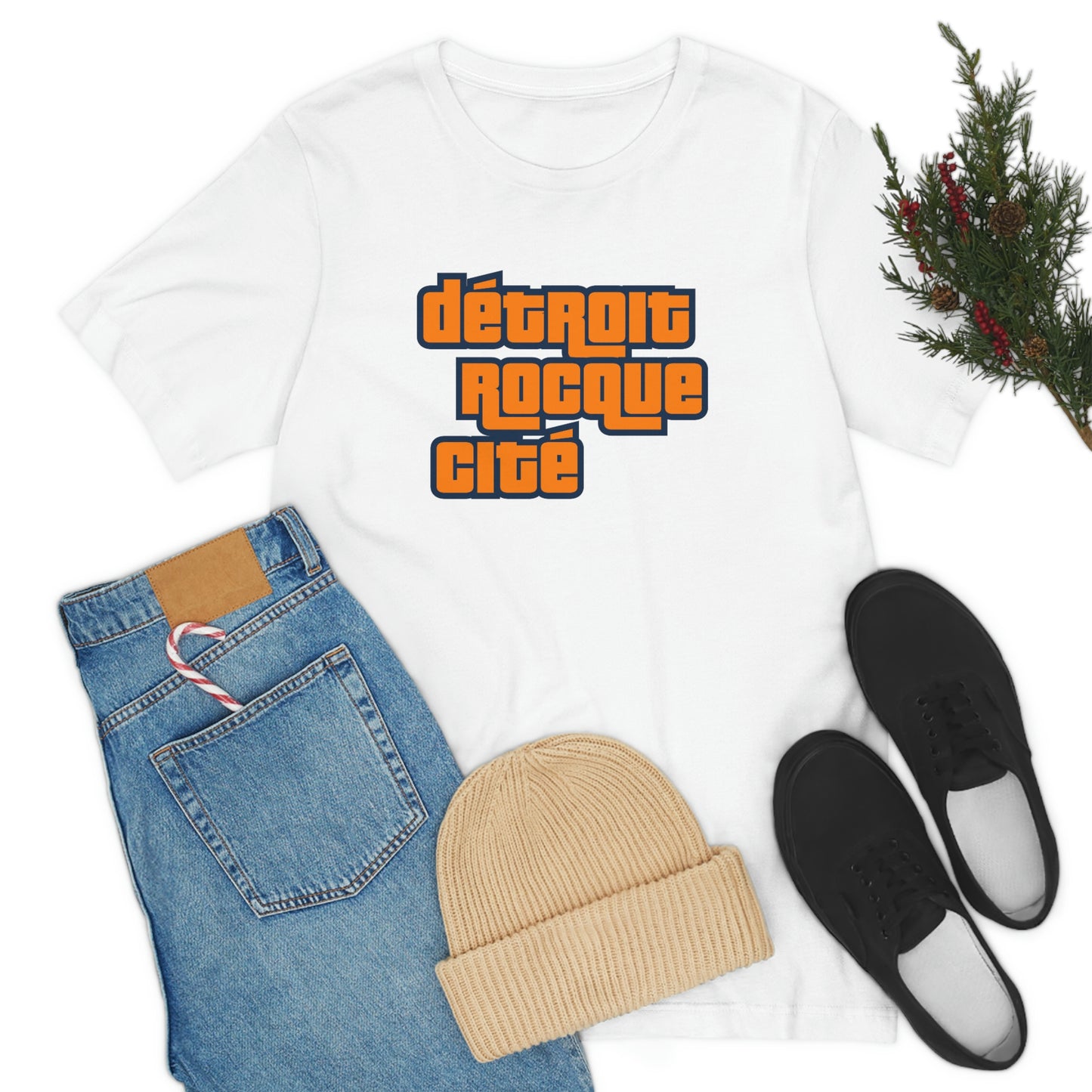 'Détroit Rocque Cité' T-Shirt (Orange Automotive Crime Parody) | Unisex Standard Fit