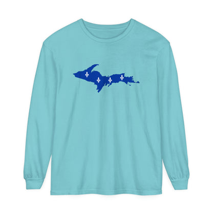 Michigan Upper Peninsula Garment-Dyed T-Shirt (w/ UP Quebec Flag Outline) | Unisex Long Sleeve