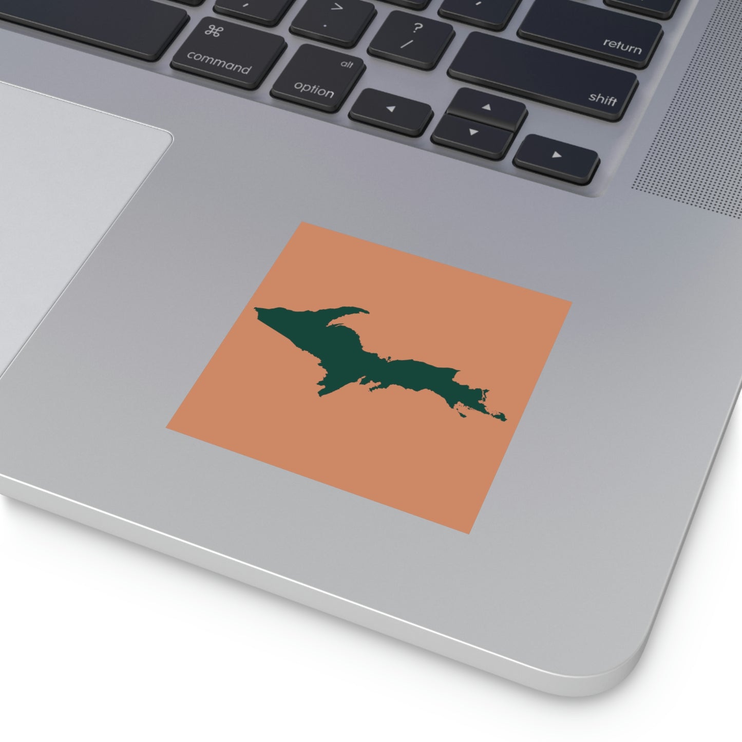 Michigan Upper Peninsula Square Sticker (Copper Color w/ Green UP Outline) | Indoor/Outdoor