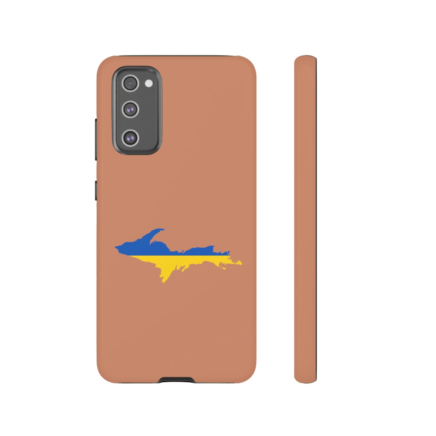 Michigan Upper Peninsula Tough Phone Case (Copper Color w/ UP Ukraine Flag Outline) | Samsung & Pixel Android