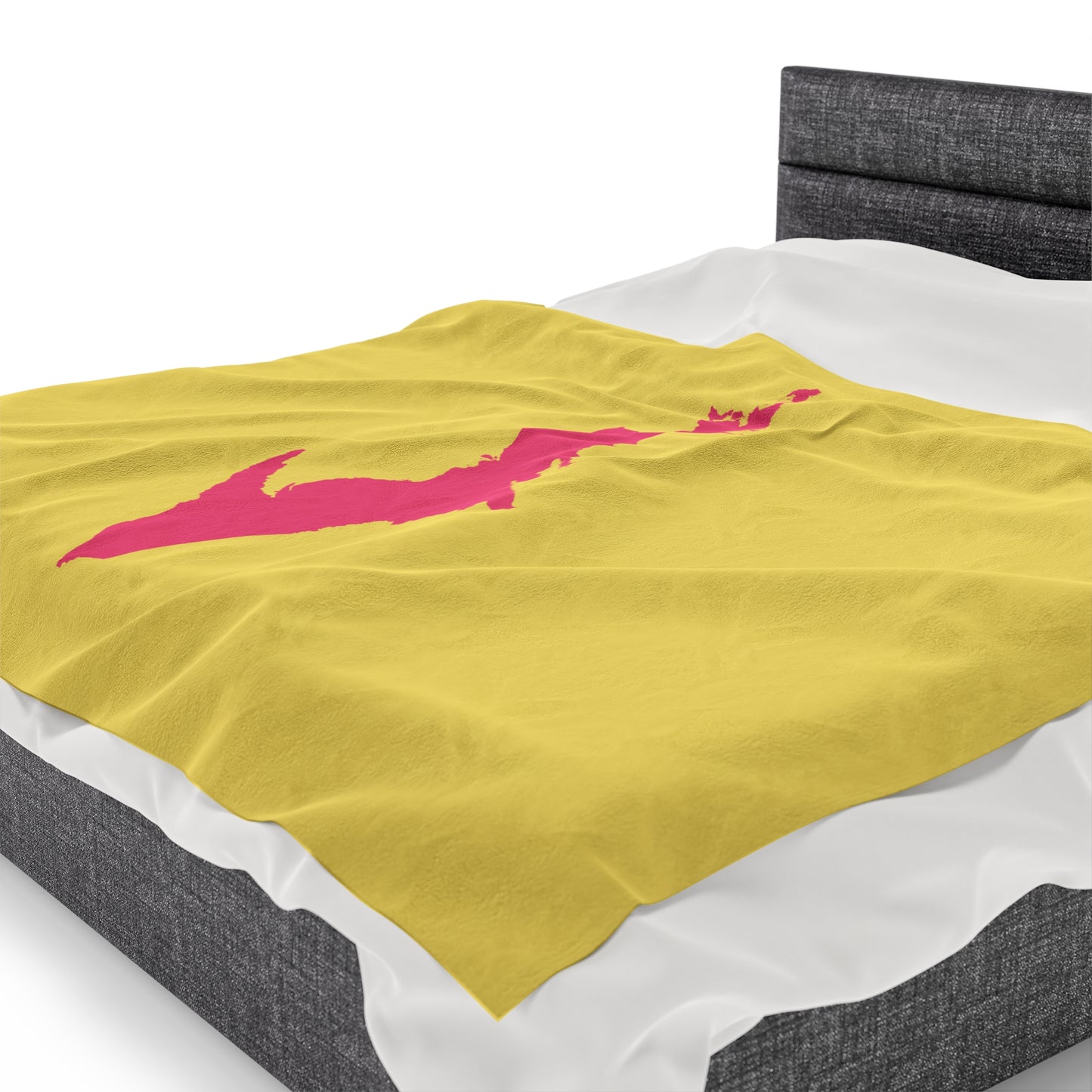 Michigan Upper Peninsula Plush Blanket (w/ Pink UP Outline) | Cherry Yellow