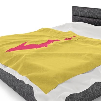 Michigan Upper Peninsula Plush Blanket (w/ Pink UP Outline) | Cherry Yellow