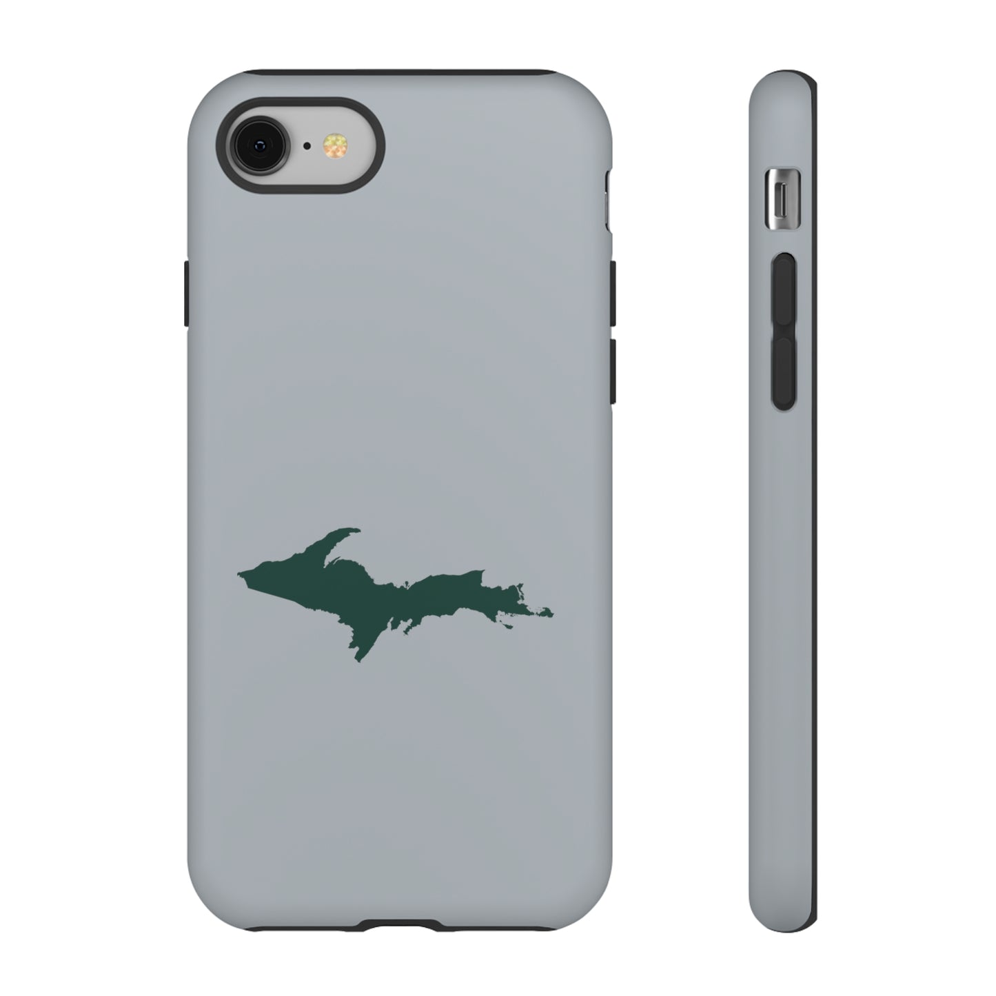 Michigan Upper Peninsula Tough Phone Case (Silver w/ Green UP Outline) | Apple iPhone