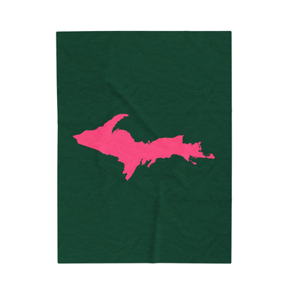 Michigan Upper Peninsula Plush Blanket (w/ Pink UP Outline) | Superior Green