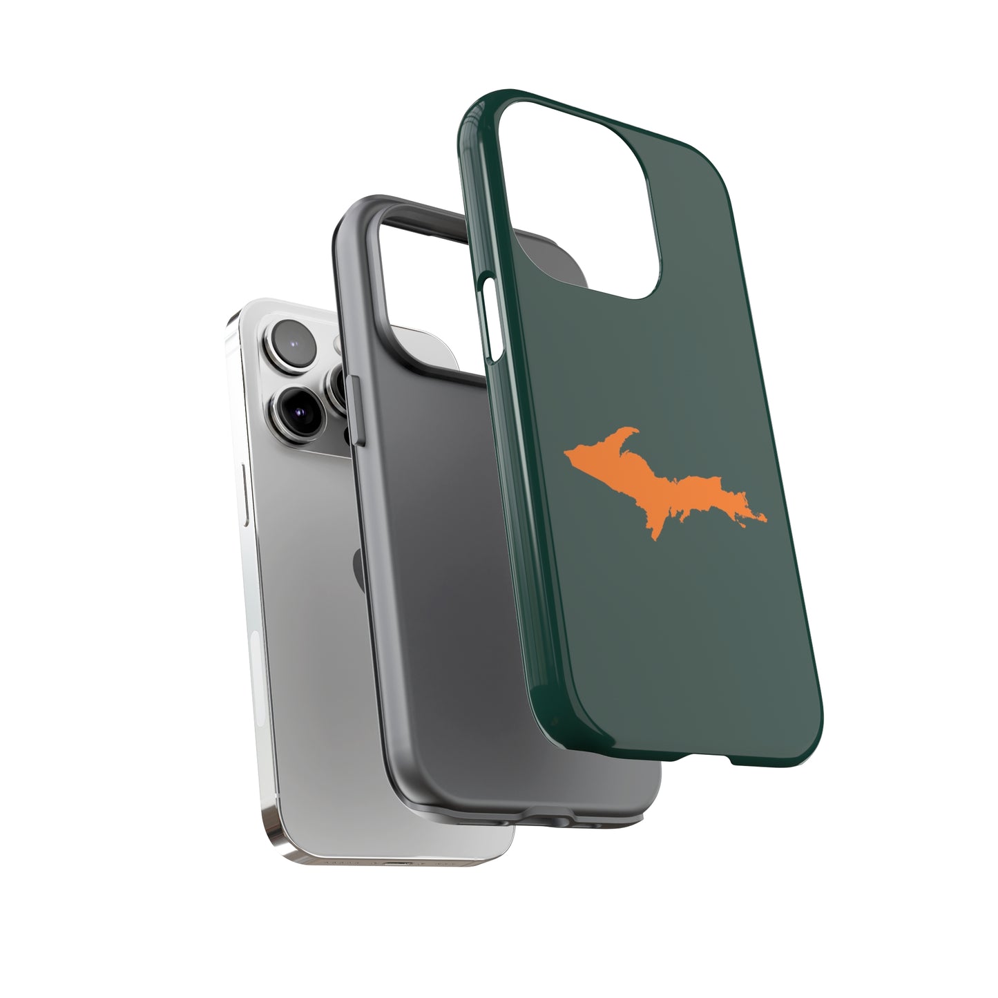 Michigan Upper Peninsula Tough Phone Case (Green w/ Orange UP Outline) | Apple iPhone