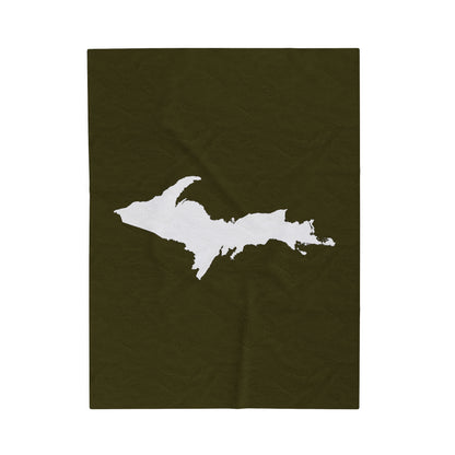 Michigan Upper Peninsula Plush Blanket (w/ UP Outline) | Military Green