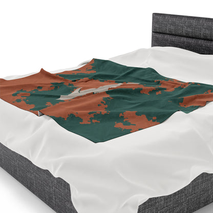 Michigan Upper Peninsula Plush Blanket (Copper Country Camo w/ UP Outline) | Canvas Color