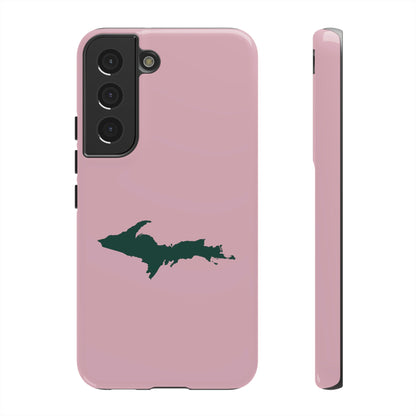 Michigan Upper Peninsula Tough Phone Case (Pink w/ Green UP Outline) | Samsung & Pixel Android