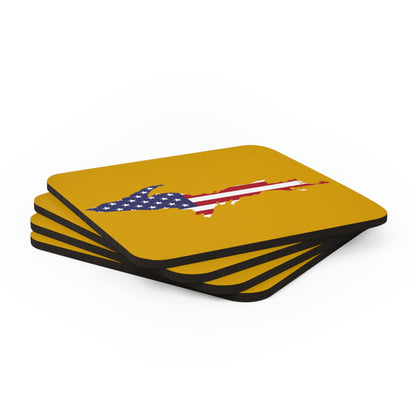 Michigan Upper Peninsula Coaster Set (Gold Color w/ UP USA Flag Outline) | Corkwood - 4 pack