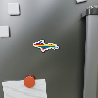 Michigan Upper Peninsula Kiss Cut Magnet (w/ UP Pride Flag Outline)