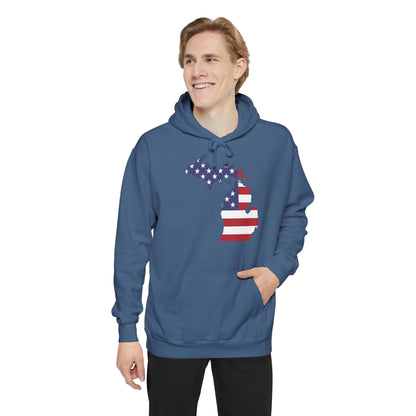 Michigan Upper Peninsula Hoodie (w/ MI USA Flag Outline) | Unisex Garment-Dyed