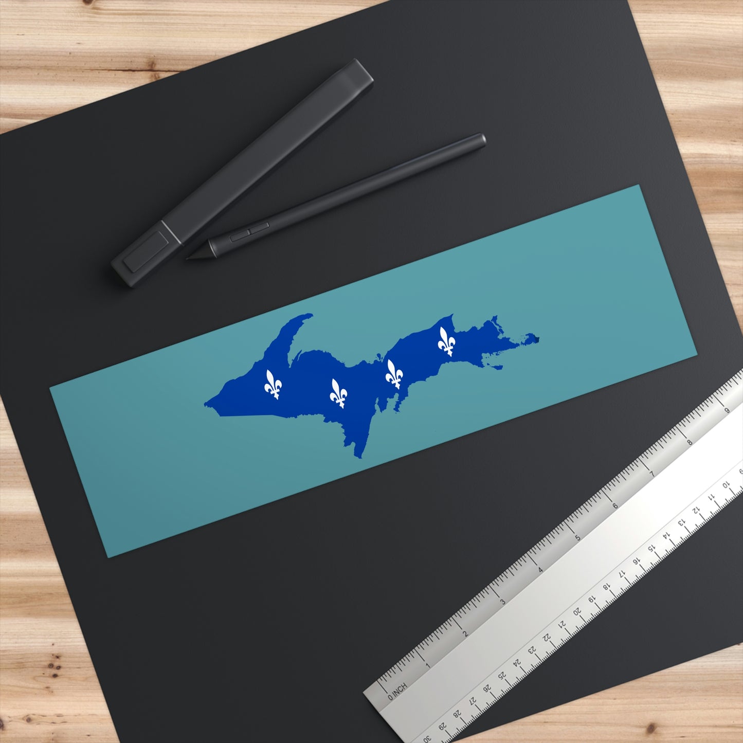 Michigan Upper Peninsula Bumper Stickers (w/ UP Quebec Flag Outline) | Huron Blue Background