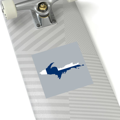 Michigan Upper Peninsula Square Sticker (Silver w/ UP Finland Flag Outline) | Indoor/Outdoor