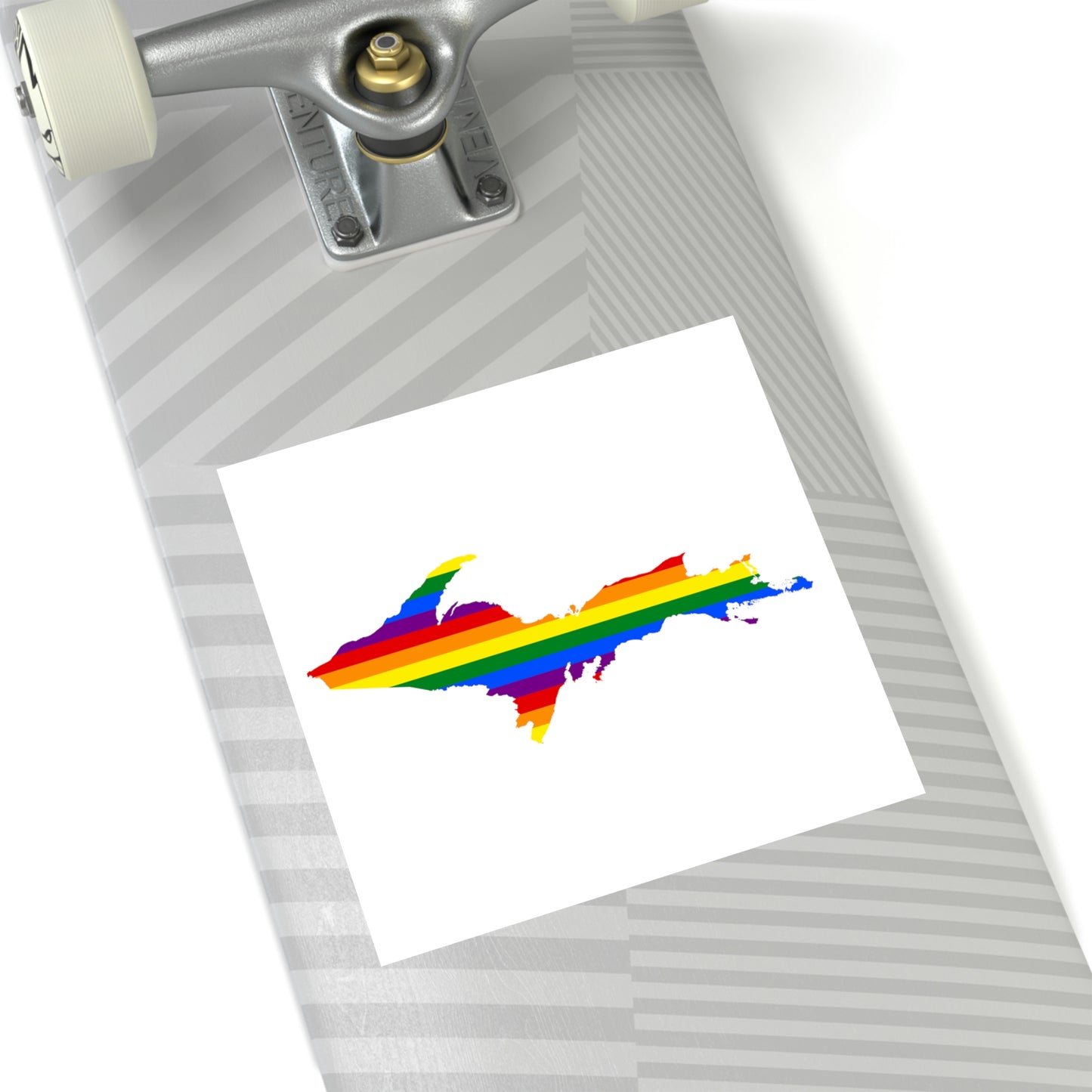 Michigan Upper Peninsula Square Sticker (w/ UP Pride Flag Outline) | Indoor/Outdoor