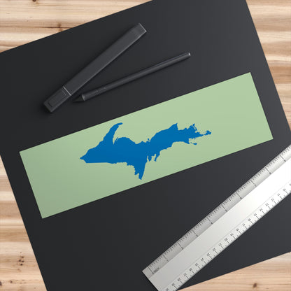 Michigan Upper Peninsula Bumper Sticker (w/ Azure UP Outline) | Green Tea Color Background