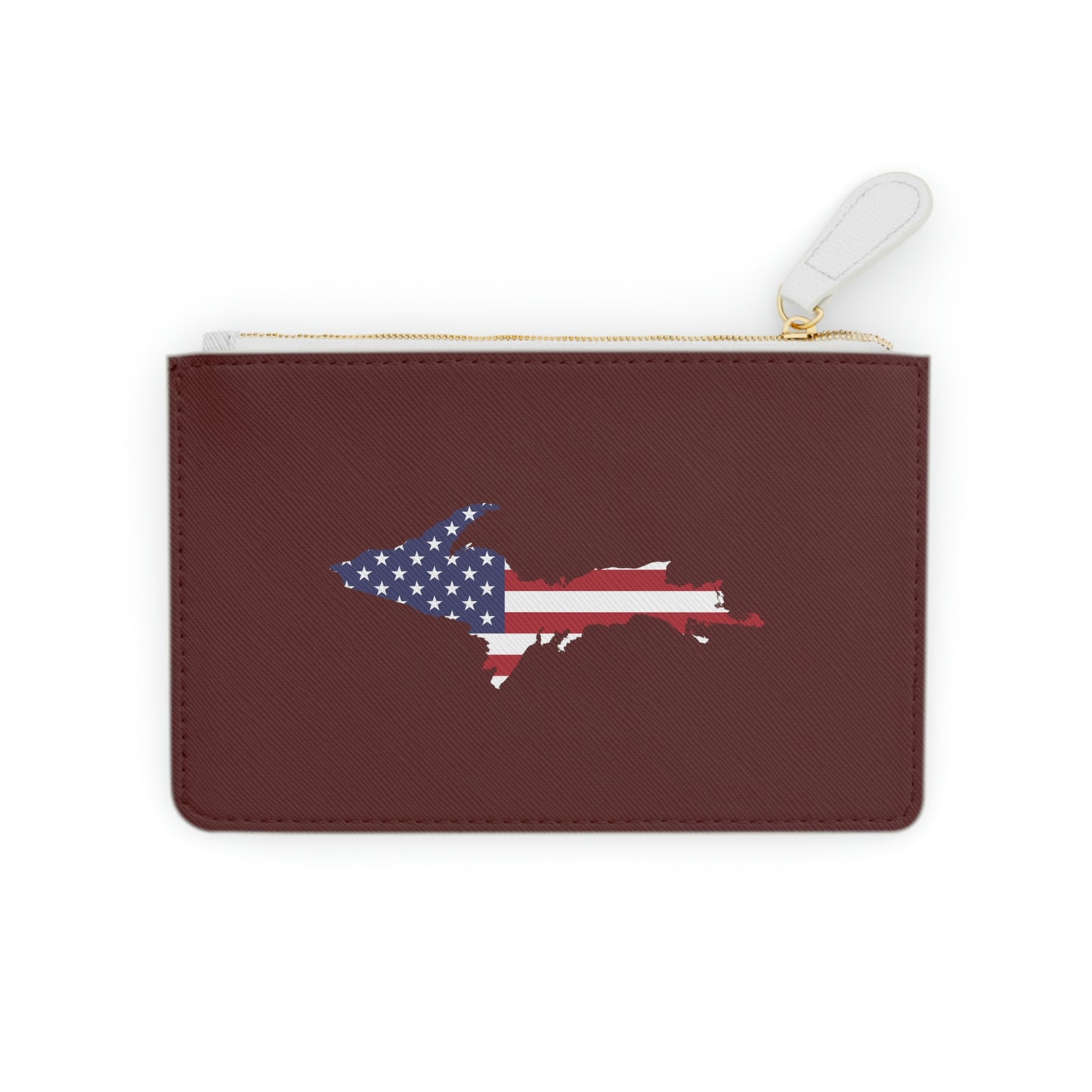 Michigan Upper Peninsula Mini Clutch Bag (Cherrywood Color w/ UP USA Flag Outline)