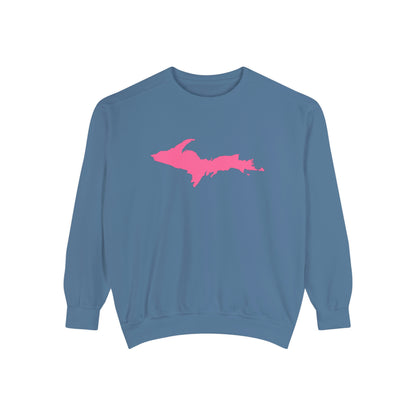 Michigan Upper Peninsula Sweatshirt (w/ Pink UP Outline) | Unisex Garment Dyed