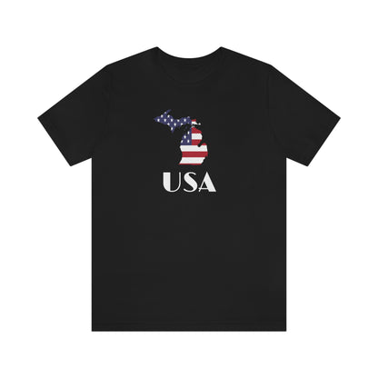 Michigan 'USA' T-Shirt (w/ MI USA Flag Outline) | Unisex Standard Fit