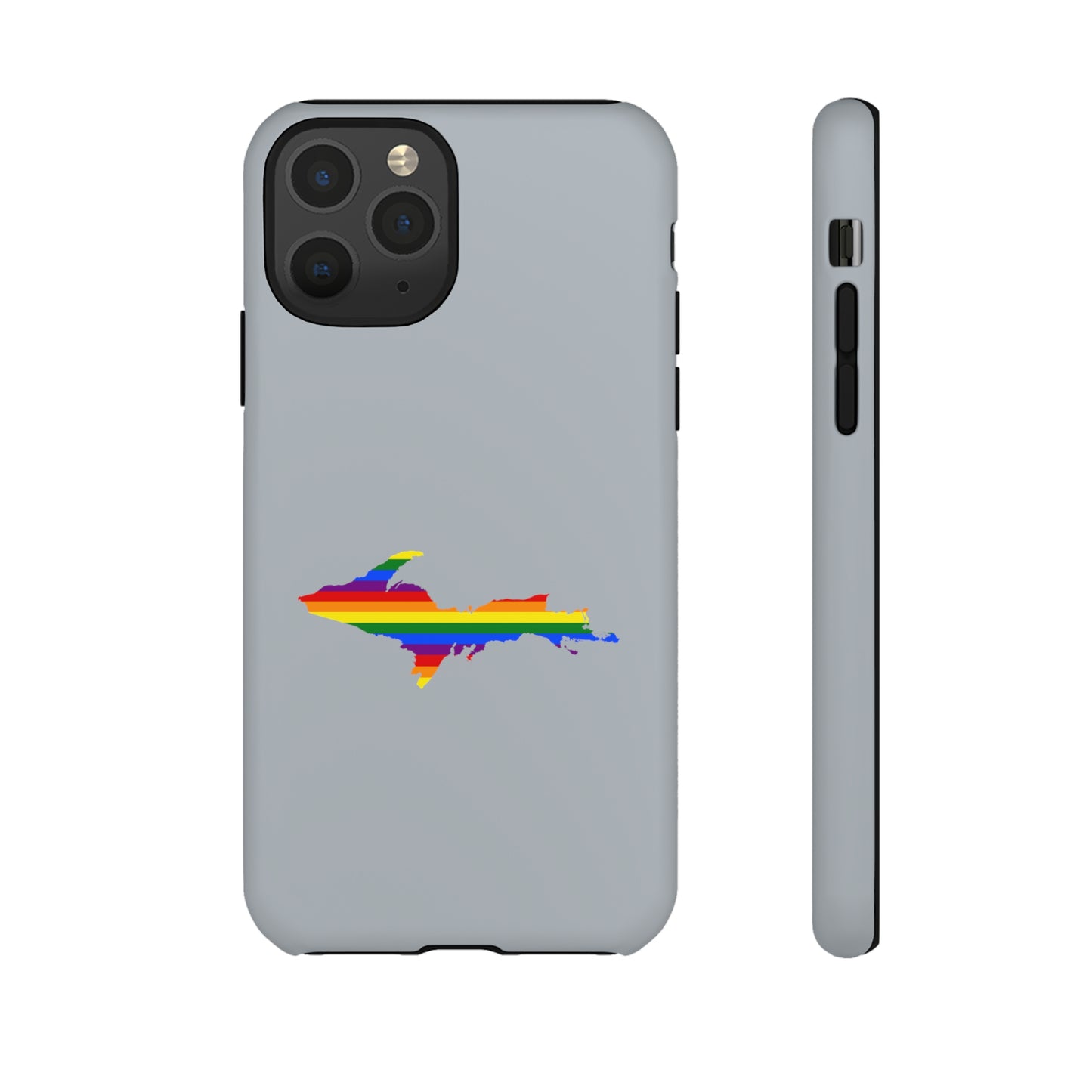 Michigan Upper Peninsula Tough Phone Case (Silver w/ UP Pride Flag Outline) | Apple iPhone