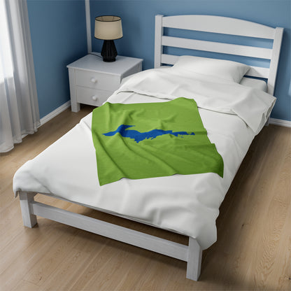 Michigan Upper Peninsula Plush Blanket (w/ Azure UP Outline) | Gooseberry Green