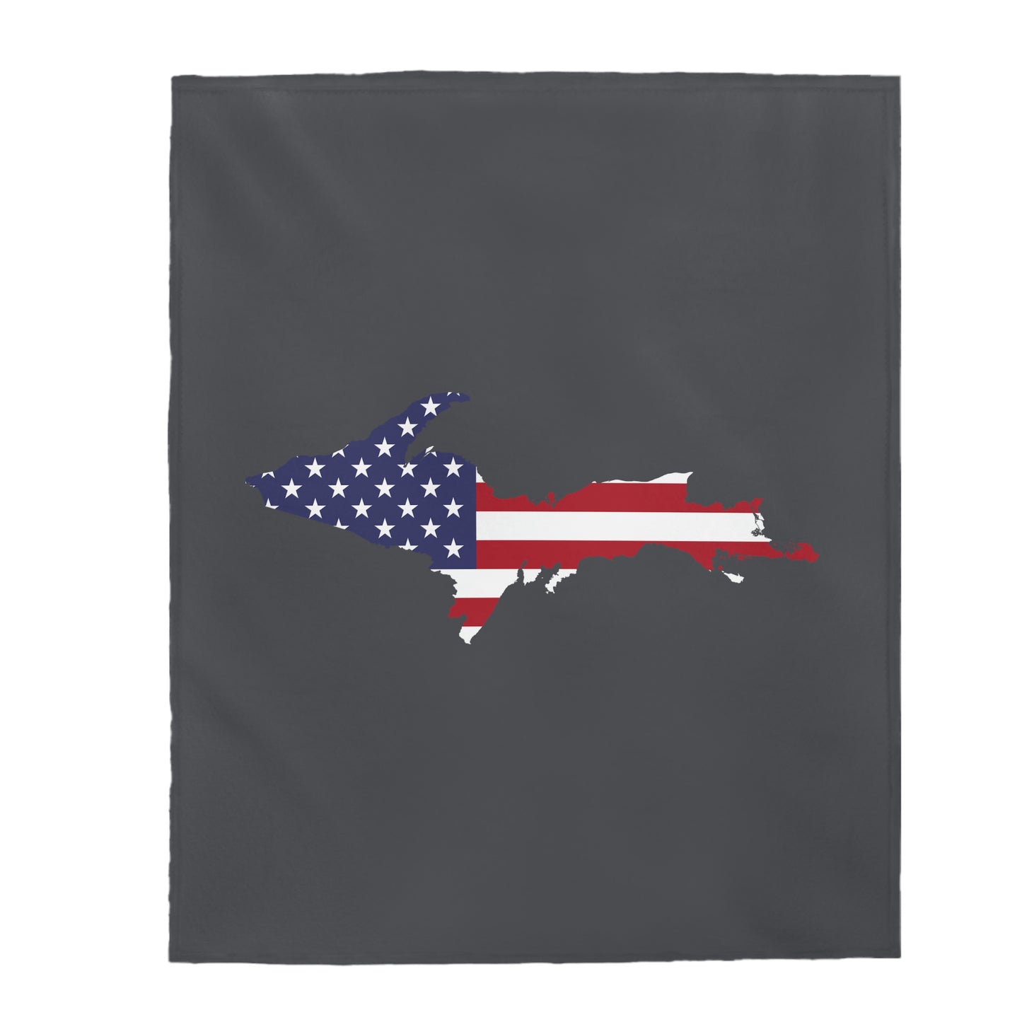 Michigan Upper Peninsula Plush Blanket (w/ UP USA Flag Outline) | Iron Ore Grey