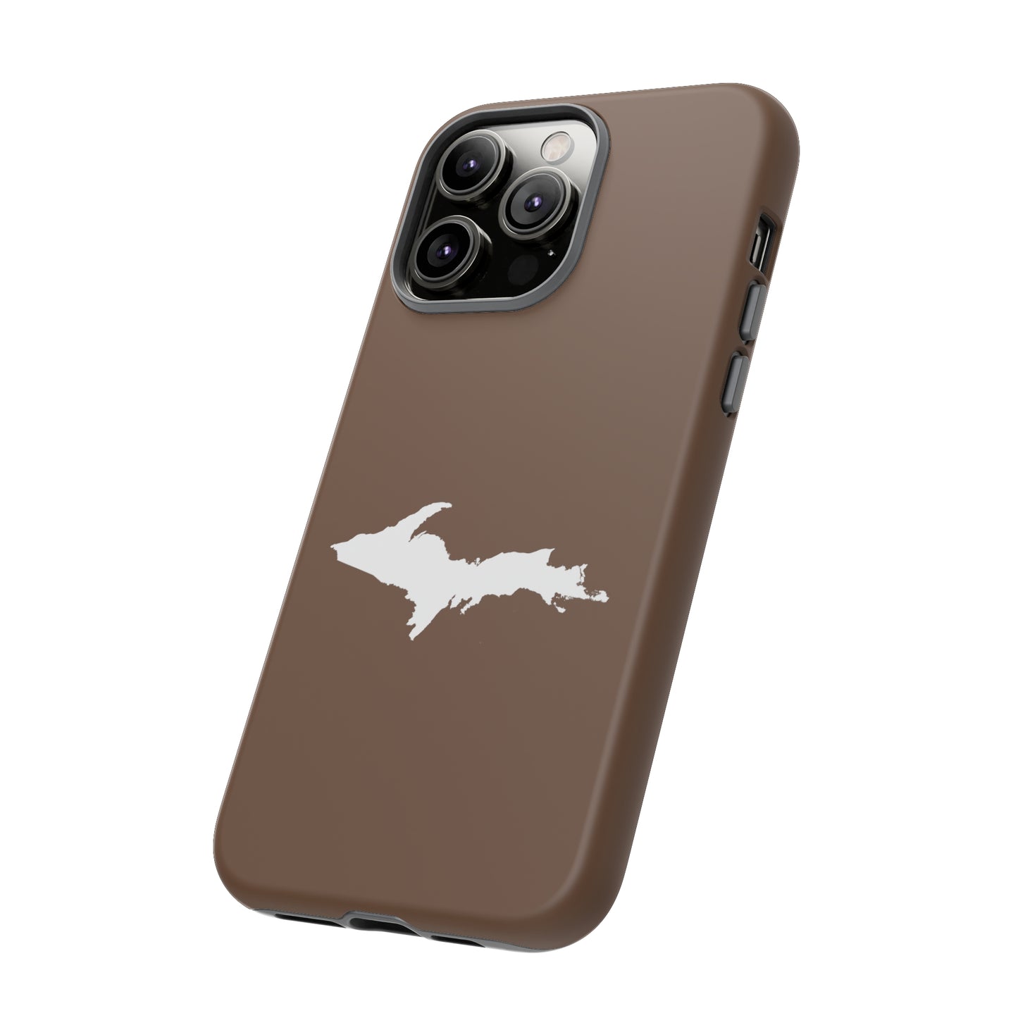 Michigan Upper Peninsula Tough Phone Case (Coffee Color w/ UP Outline) | Apple iPhone