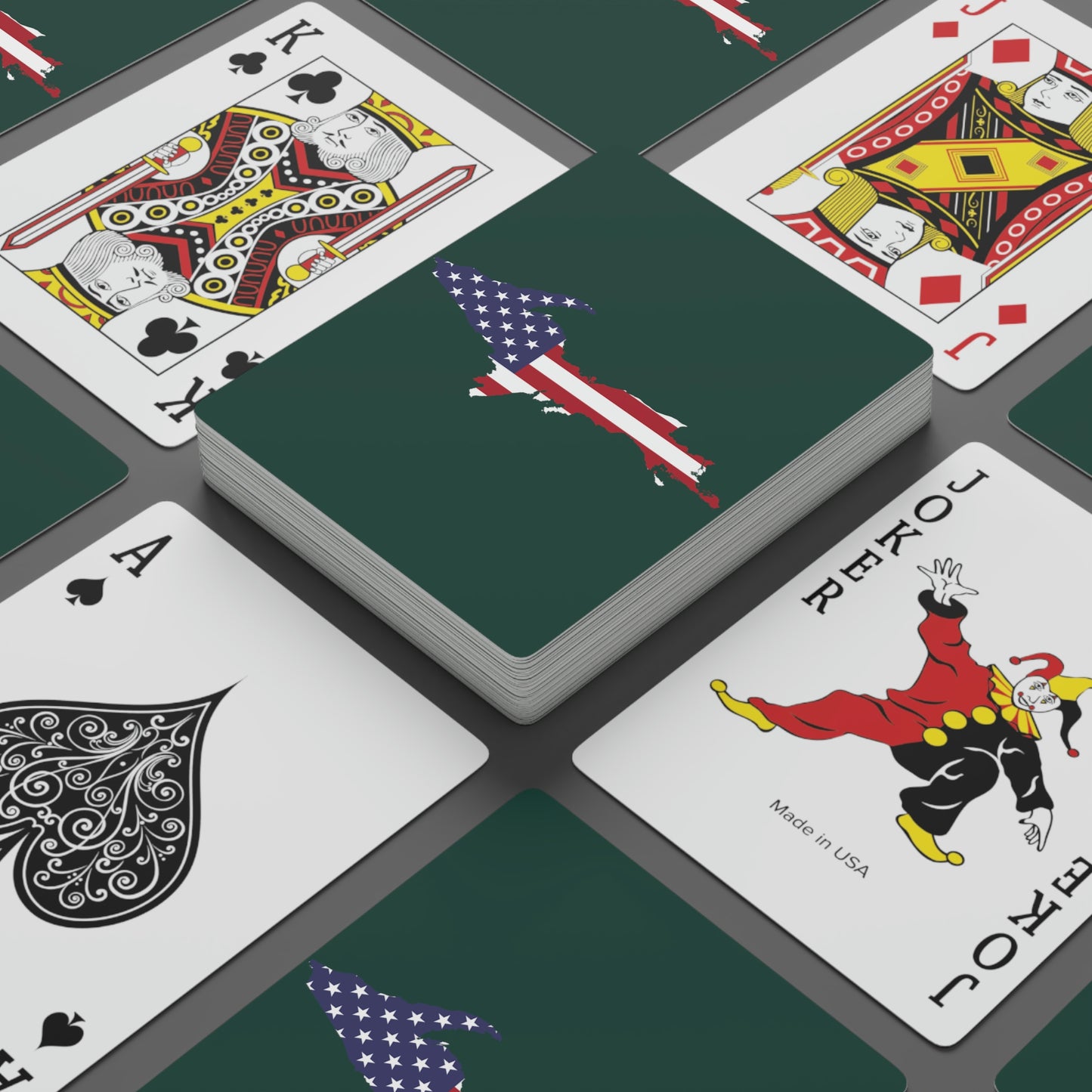 Michigan Upper Peninsula Poker Cards (Green w/ UP USA Flag Outline)