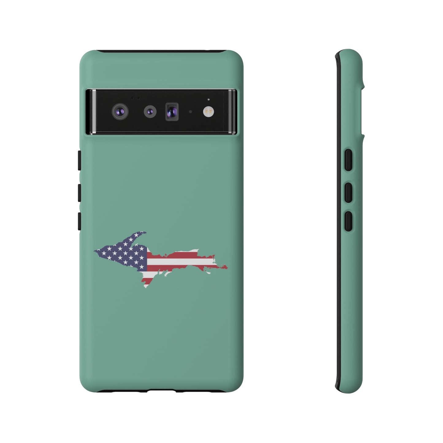 Michigan Upper Peninsula Tough Phone Case ('64 Metallic Mint Green w/ UP USA Flag Outline) | Samsung & Pixel Android