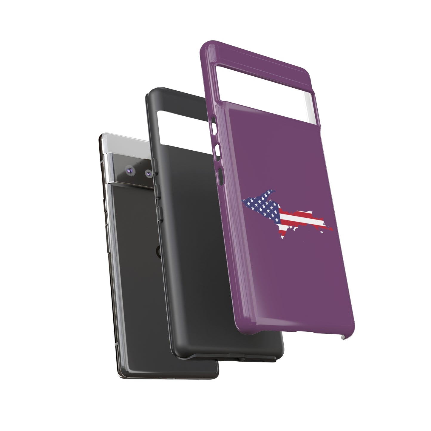 Michigan Upper Peninsula Tough Phone Case (Plum w/ UP USA Flag Outline) | Samsung & Pixel Android