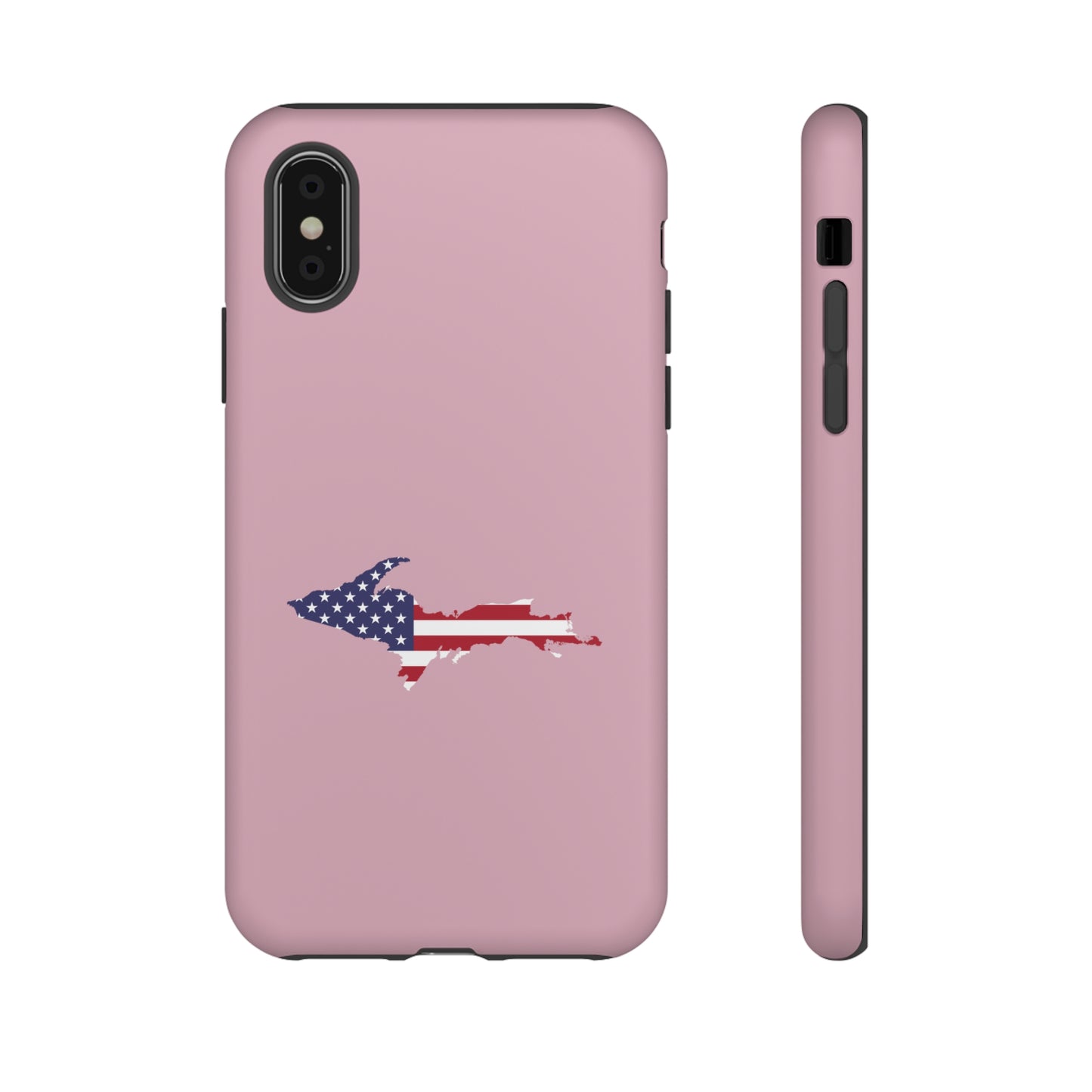 Michigan Upper Peninsula Tough Phone Case (Pink w/ UP USA Flag Outline) | Apple iPhone