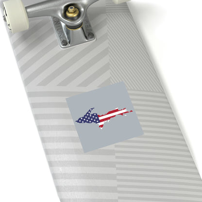 Michigan Upper Peninsula Square Sticker (Silver w/ UP USA Flag Outline) | Indoor/Outdoor