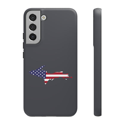 Michigan Upper Peninsula Tough Phone Case (Iron Ore Grey w/ UP USA Flag Outline) | Samsung & Pixel Android