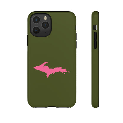 Michigan Upper Peninsula Tough Phone Case (Army Green w/ Pink UP Outline) | Apple iPhone